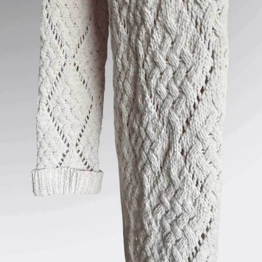 Moon & Madison Boho Chenille Open Knit Long Cardigan Cream, Women’s XS - Picture 7 of 10
